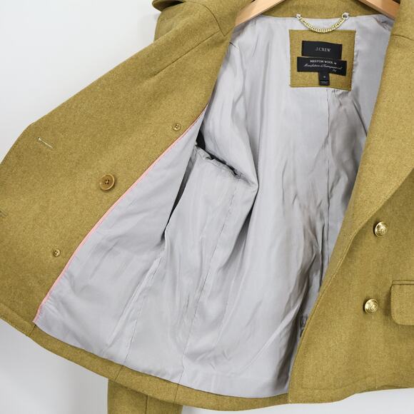 J.Crew Melton Wool Double-Breasted Cropped Classic Peacoat Mustard Olive Size 4 - Picture 8 of 9